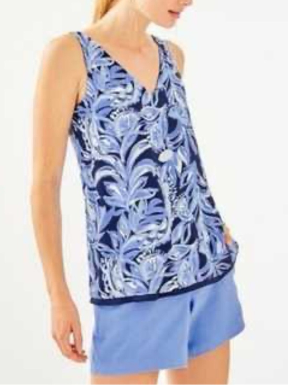 Lilly Pulitzer Reversible Florin Tank Top in a Blue Leaf Pattern